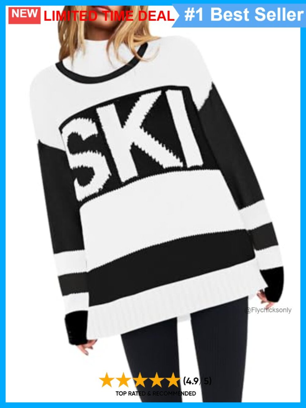 Oversized Color Block Ski Sweater Crewneck Pullover